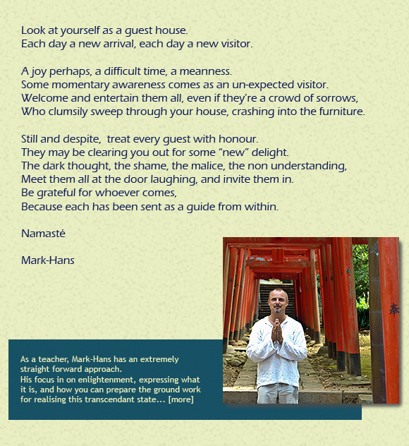 Namaste, welcome poem from Mark-Hans.